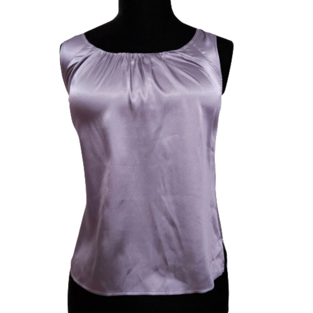 Chico's Ruched Scoopneck Neckline Pastel‎ Purple Sleeveless Satin Top Size Small